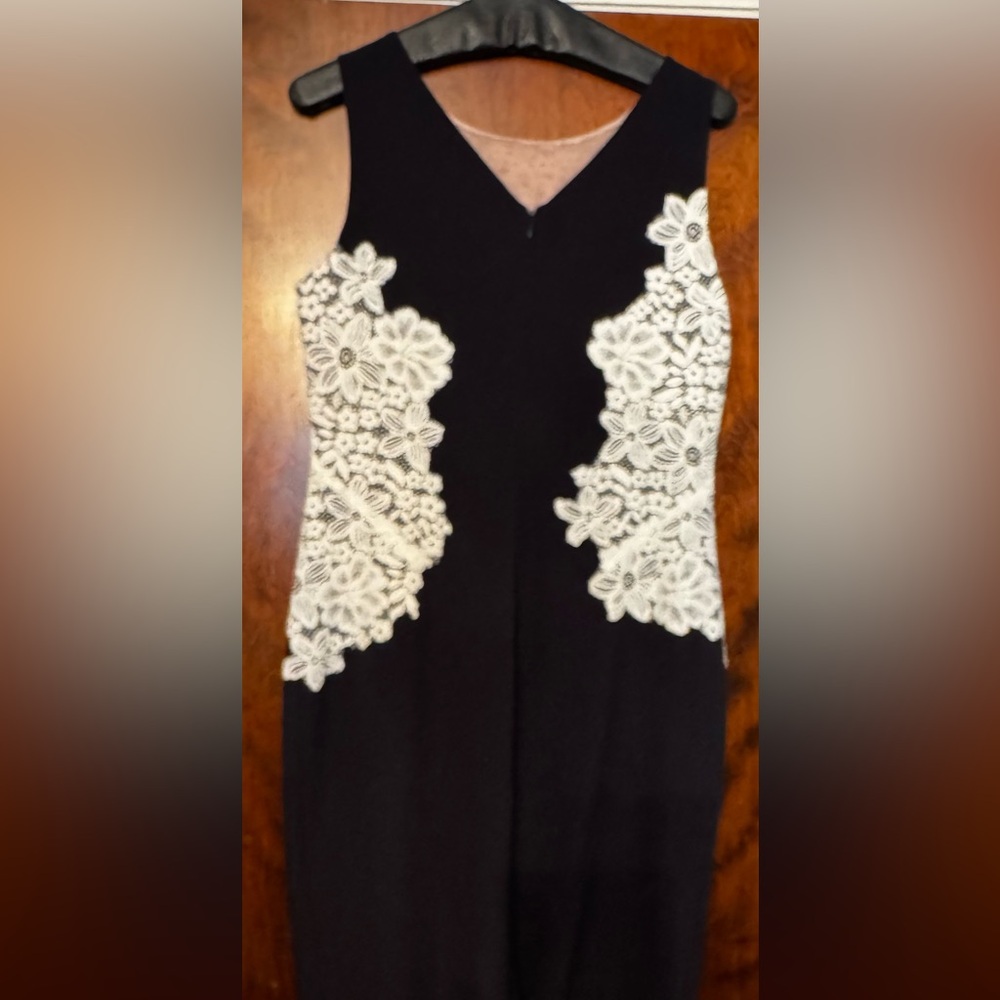 Ralph Lauren Black Midi Dress with White Lace Overlay - Picture 2 of 4